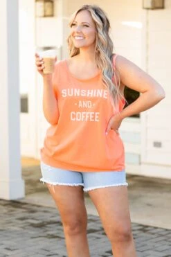 Comfort Colors: Sunshine And Coffee Tank, Neon Red Orange