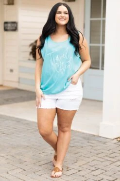 Comfort Colors: Travel Often Tank, Lagoon -Chic Soul Store ComfortColors TravelOftenTank Lagoon 0124