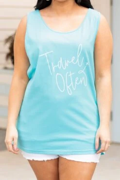 Comfort Colors: Travel Often Tank, Lagoon -Chic Soul Store ComfortColors TravelOftenTank Lagoon