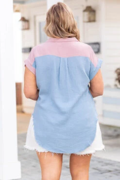 Conversation Hearts Top, Mauve-Denim 12 Conversation Hearts Top, Mauve-Denim -Chic Soul Store ConversationHeartsTop Mauve Denim 9166
