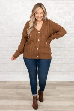 Cozy And Cute Cardigan, Brown -Chic Soul Store CozyAndCuteCardigan Brown 9861