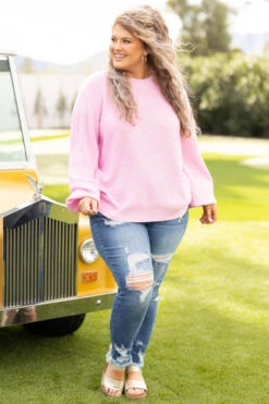 Cozy Bubble Sleeve Sweater, Bubblegum Pink -Chic Soul Store CozyBubbleSleeveSweater Bubblegum 3024