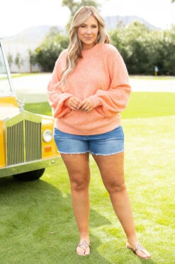 Cozy Bubble Sleeve Sweater, Peach -Chic Soul Store CozyBubbleSleeve Peach 3253