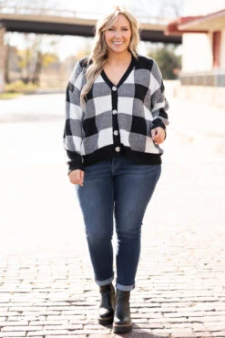 Cozy Memories Cardigan, White-Black -Chic Soul Store CozyMemoriesCardigan White Black 1861