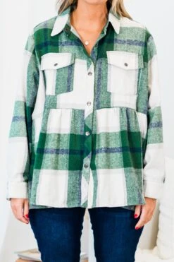 Cozy Plaid Babydoll Shacket, Green -Chic Soul Store CozyPlaidBabydollShacket Green 2