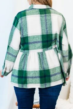 Cozy Plaid Babydoll Shacket, Green -Chic Soul Store CozyPlaidBabydollShacket Green