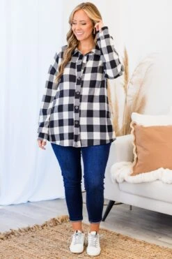 Cozy Strolls Shacket, Black-Ivory -Chic Soul Store CozyStrollsShacket Black Ivory 6