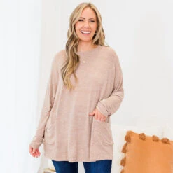 Crisp Autumn Air Tunic, Taupe -Chic Soul Store CrispAutumnAirTunic Taupe