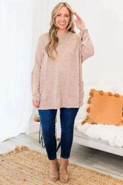 Crisp Autumn Air Tunic, Taupe -Chic Soul Store CrispAutumnAirTunic Taupe 5