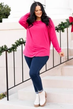 Curved Hem Slouchy Dolman Tunic, Dark Fuchsia -Chic Soul Store CurvedHemSlouchyDolmanTunic DarkFuchsia 9973