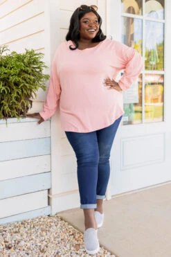Curved Hem Slouchy Dolman Tunic, Dusty Pink -Chic Soul Store CurvedHemSlouchyDolmanTunic DustyPink 4092 2