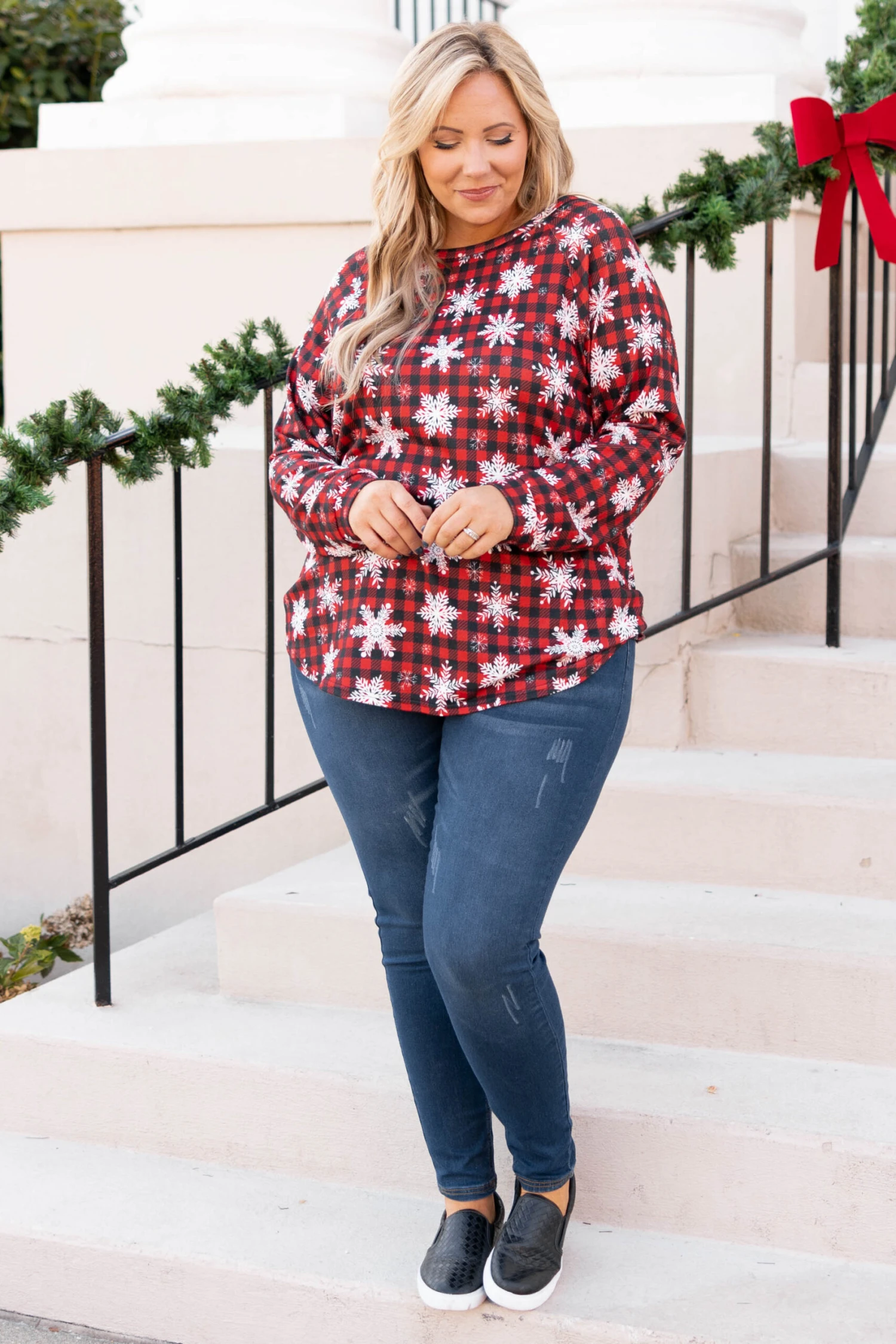 Curved Hem Slouchy Dolman Tunic, Festive Red 6 Curved Hem Slouchy Dolman Tunic, Festive Red - Image 4