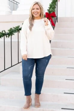 Curved Hem Slouchy Dolman Tunic, Ivory -Chic Soul Store CurvedHemSlouchyDolmanTunic Ivory 9953