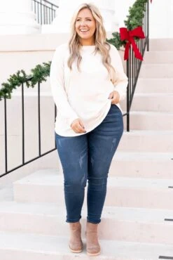 Curved Hem Slouchy Dolman Tunic, Ivory -Chic Soul Store CurvedHemSlouchyDolmanTunic Ivory 9957