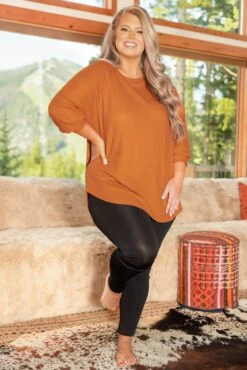 Curved Hem Slouchy Dolman Tunic, Orange Thermal -Chic Soul Store CurvedHemSlouchyDolmanTunic OrangeThermal 8