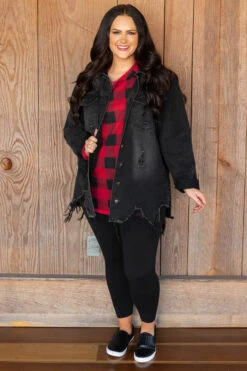 Curved Hem Slouchy Dolman Tunic, Red Plaid -Chic Soul Store CurvedHemSlouchyDolmanTunic RedPlaid