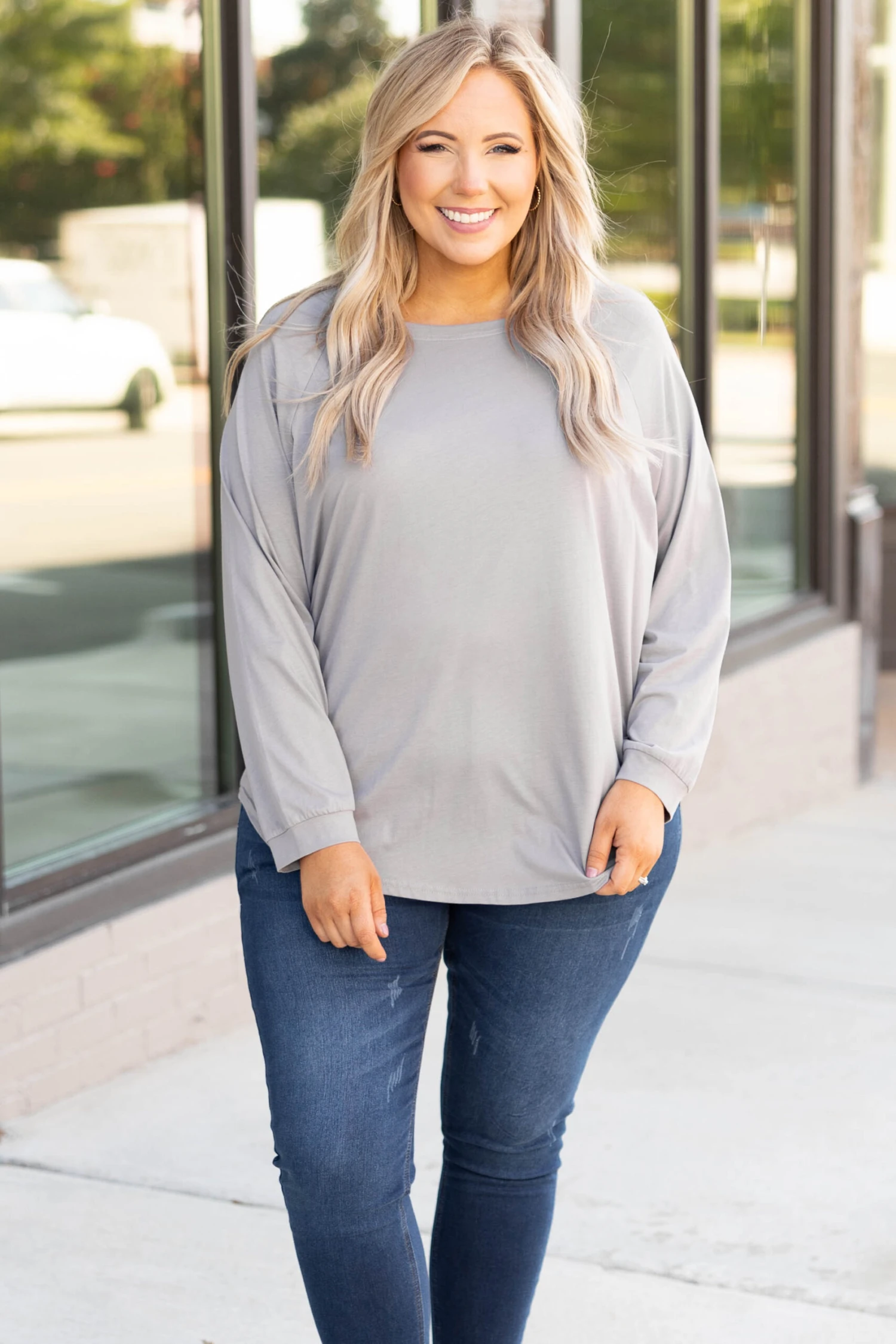 Curved Hem Slouchy Dolman Tunic, Smokey Gray 3 Curved Hem Slouchy Dolman Tunic, Smokey Gray