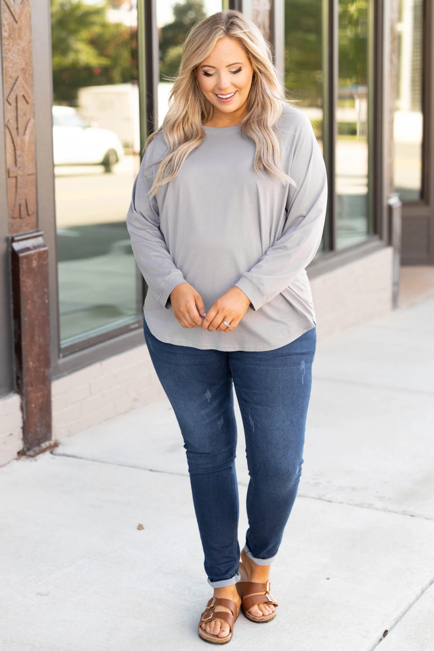 Curved Hem Slouchy Dolman Tunic, Smokey Gray 4 Curved Hem Slouchy Dolman Tunic, Smokey Gray - Image 2