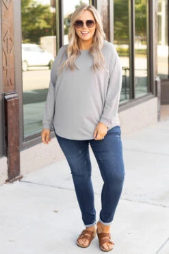 Curved Hem Slouchy Dolman Tunic, Smokey Gray 10 Curved Hem Slouchy Dolman Tunic, Smokey Gray -Chic Soul Store CurvedHemSlouchyDolmanTunic SmokeyGray 8511