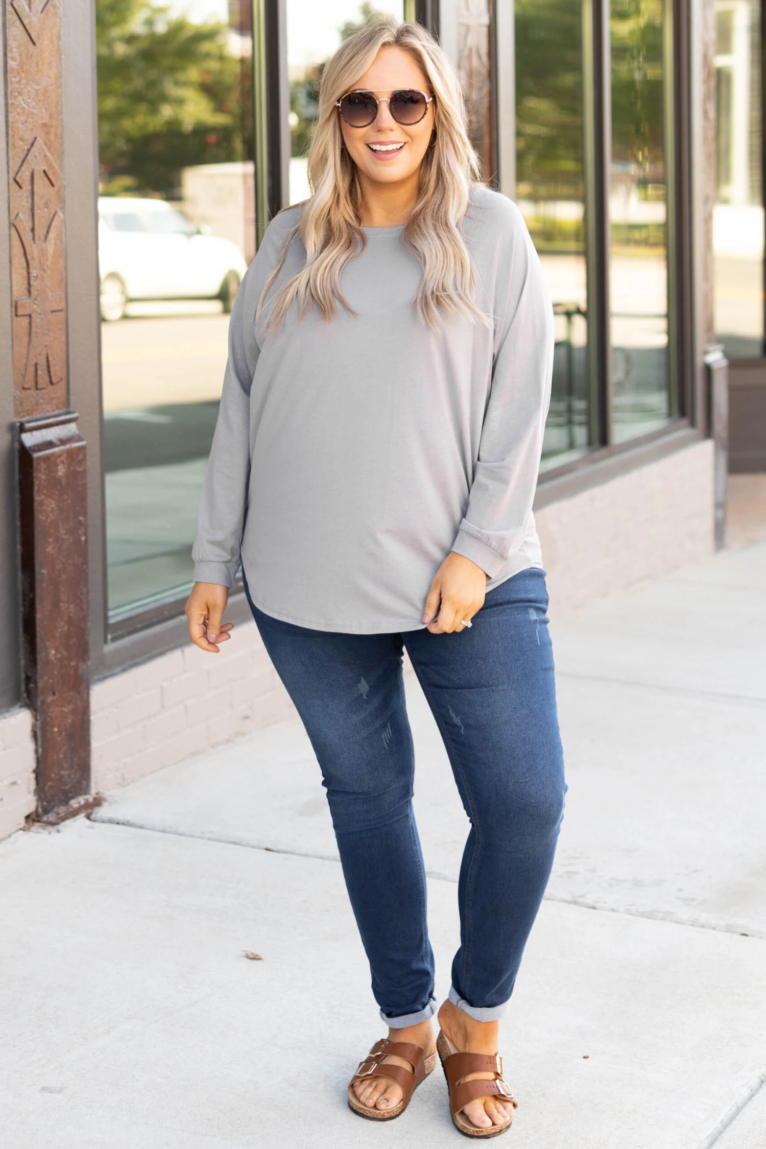 Curved Hem Slouchy Dolman Tunic, Smokey Gray 5 Curved Hem Slouchy Dolman Tunic, Smokey Gray - Image 3