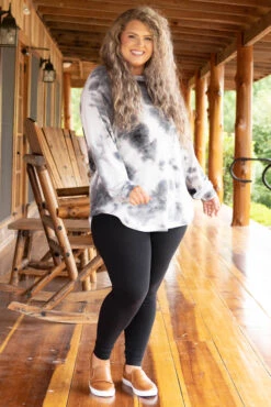 Curved Hem Slouchy Dolman Tunic, Tie Dye Gray-White -Chic Soul Store CurvedHemSlouchyDolmanTunic TieDyeGray White 0483