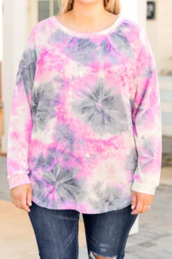 Curved Hem Slouchy Dolman Tunic, Tie Dye Pink -Chic Soul Store CurvedHemSlouchyDolmanTunic TieDyePink 4256