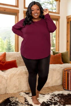 Curved Hem Slouchy Tunic, Wine -Chic Soul Store CurvedHemSlouchyTunic Wine