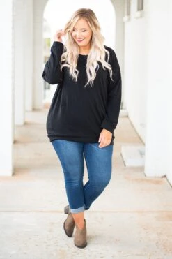 Slouchy Dolman Tunic Long Sleeve, Black -Chic Soul Store DSC0864ed