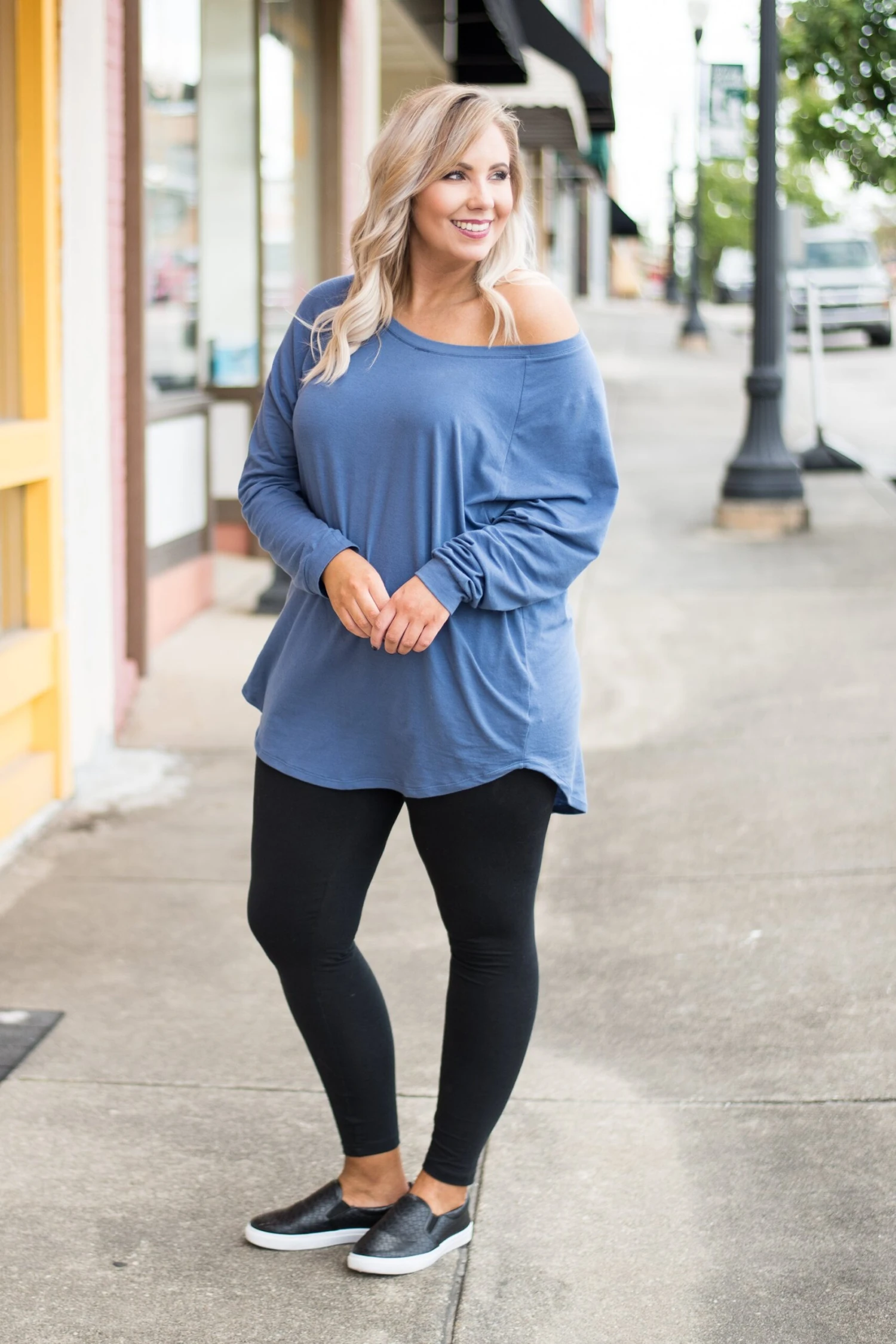 Curved Hem Slouchy Dolman Tunic, Indy Blue 6 Curved Hem Slouchy Dolman Tunic, Indy Blue - Image 4