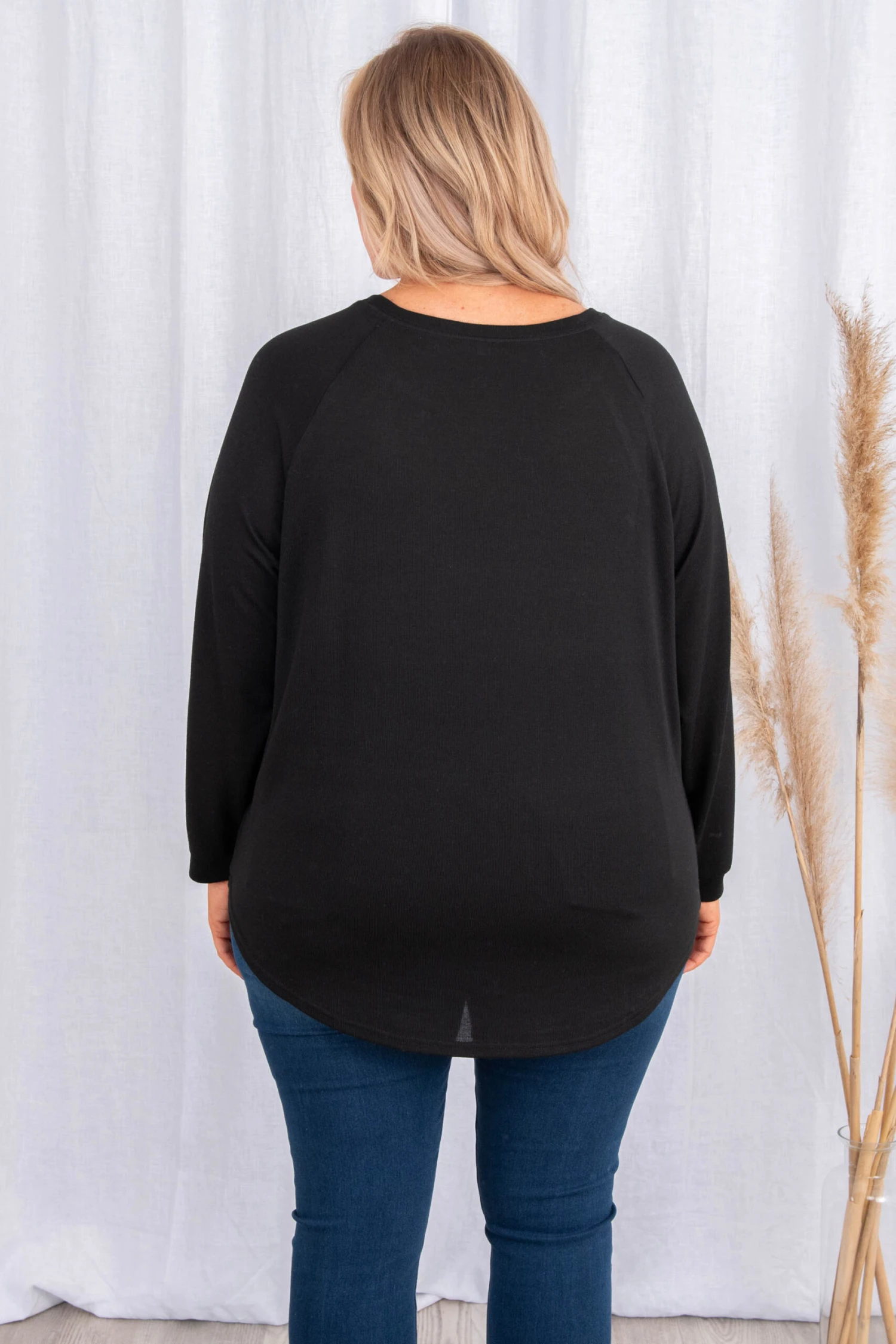 Curved Hem Slouchy Dolman Knitted Tunic, Black 7 Curved Hem Slouchy Dolman Knitted Tunic, Black - Image 5