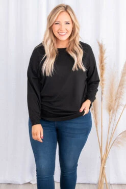 Curved Hem Slouchy Dolman Knitted Tunic, Black