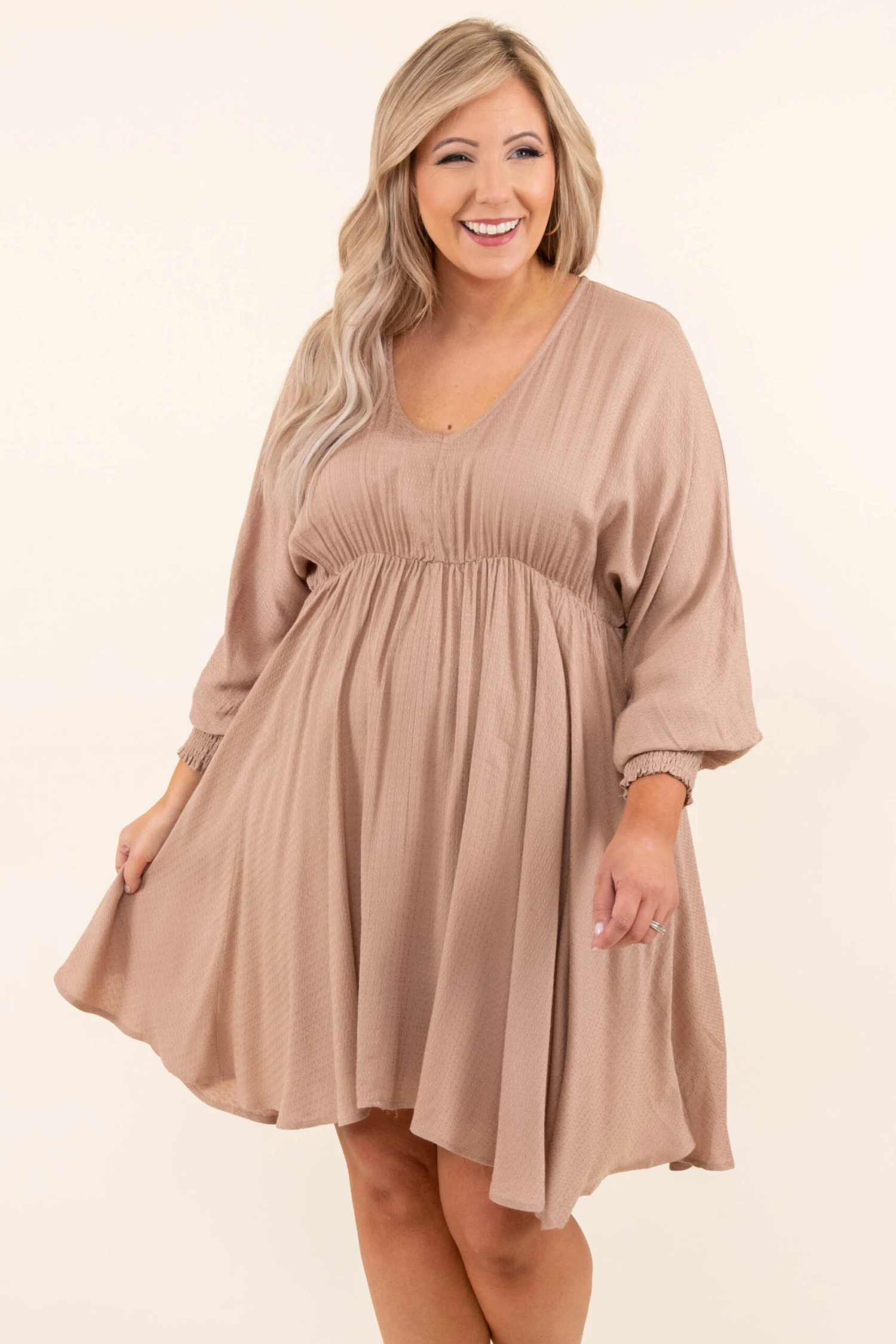 Smocked And Loaded Dress, Taupe 3 Smocked And Loaded Dress, Taupe