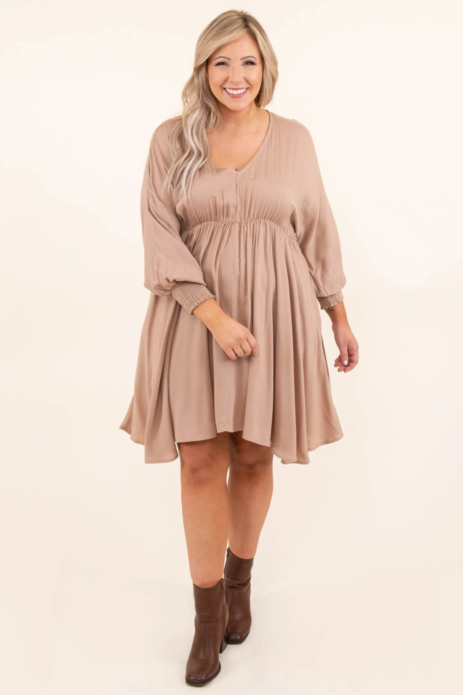 Smocked And Loaded Dress, Taupe 5 Smocked And Loaded Dress, Taupe - Image 3