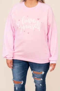 Take Care Girl Sweatshirt, Pink -Chic Soul Store DSC 1910 Edit