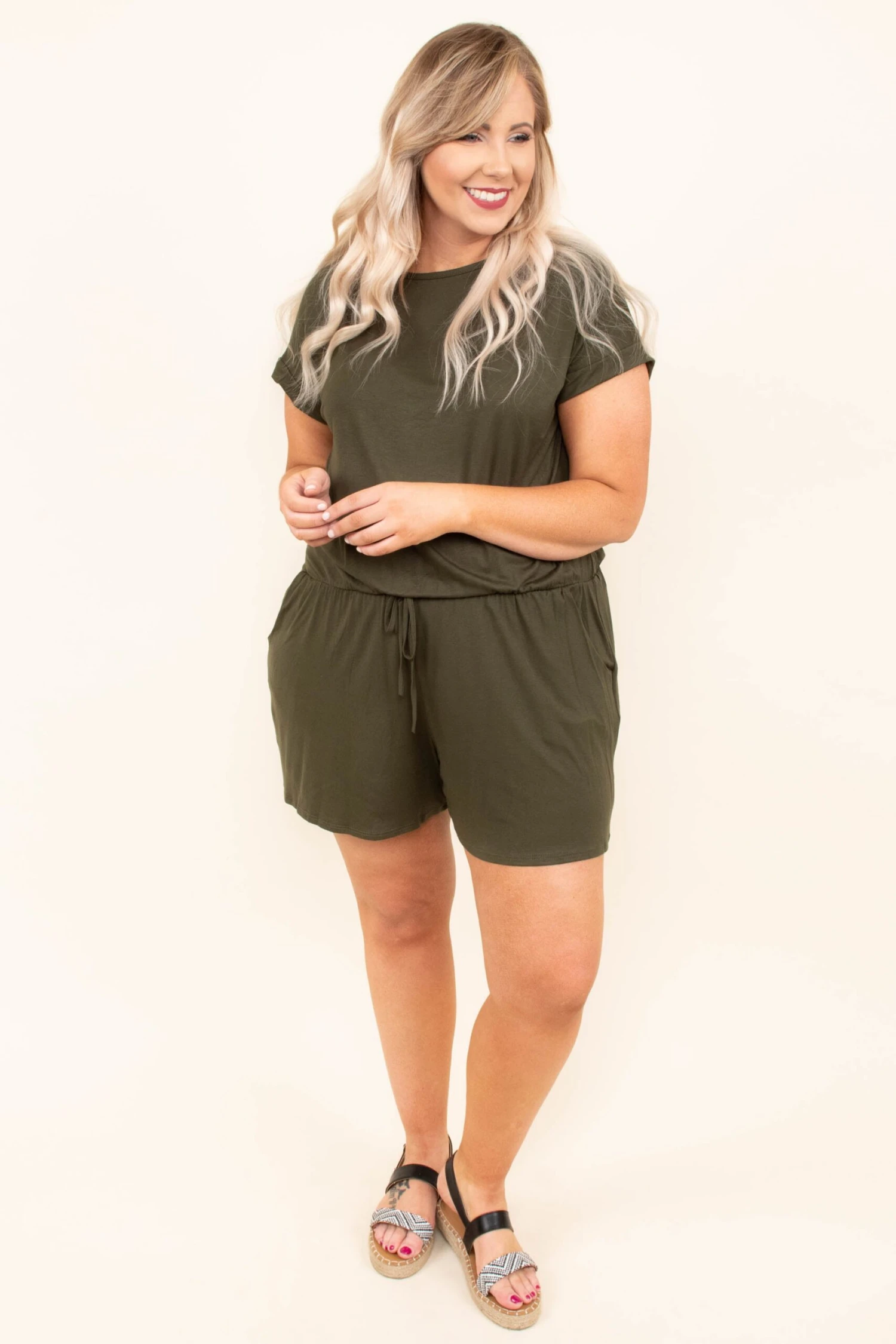 Sweet Saturday Romper, Olive 4 Sweet Saturday Romper, Olive - Image 2
