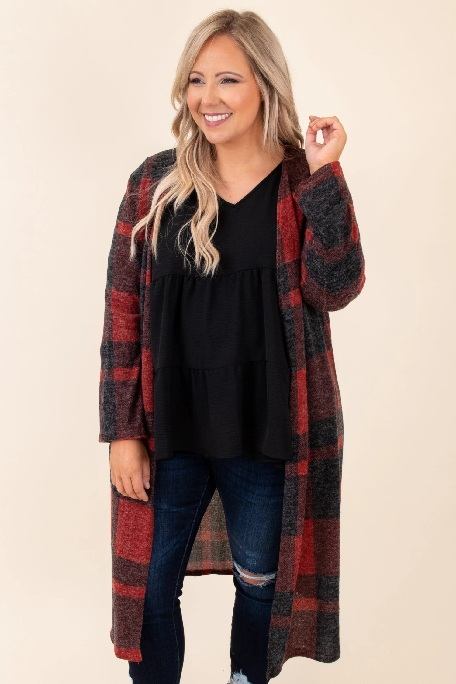 Something To Cherish Cardigan, Red-Black 3 Something To Cherish Cardigan, Red-Black
