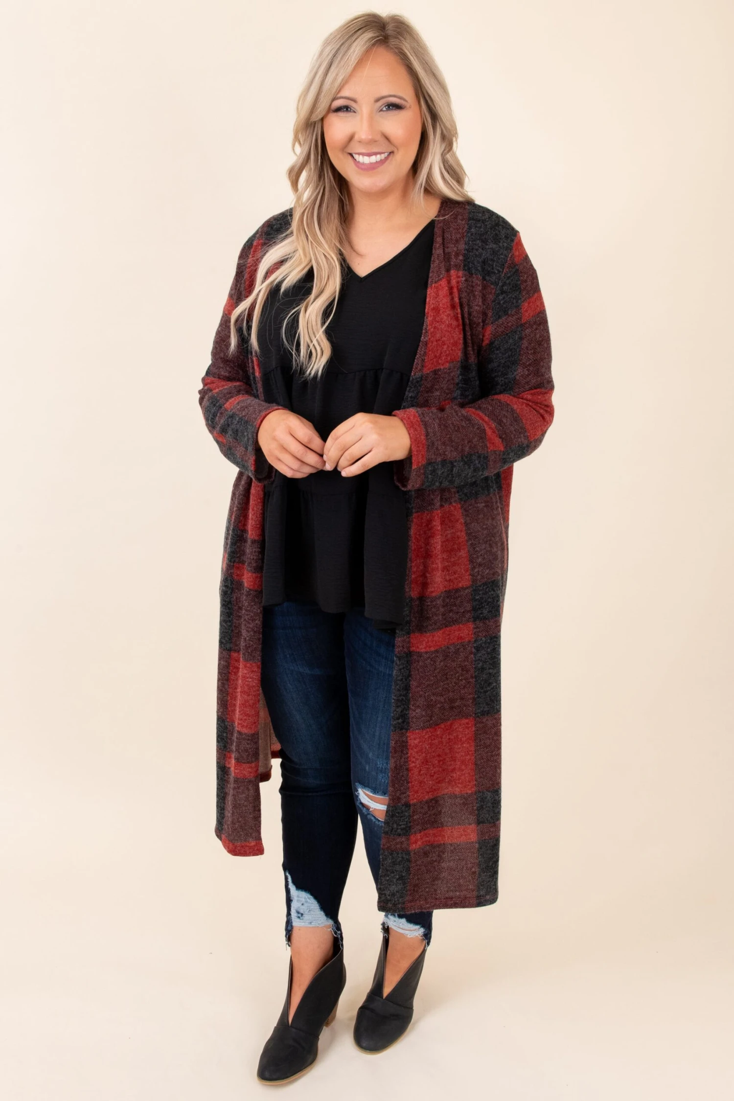 Something To Cherish Cardigan, Red-Black 4 Something To Cherish Cardigan, Red-Black - Image 2