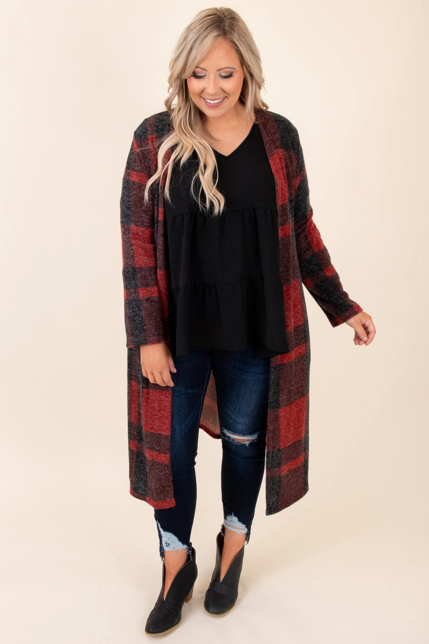 Something To Cherish Cardigan, Red-Black 5 Something To Cherish Cardigan, Red-Black - Image 3