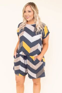 Life Changing Romper, Navy-Mustard