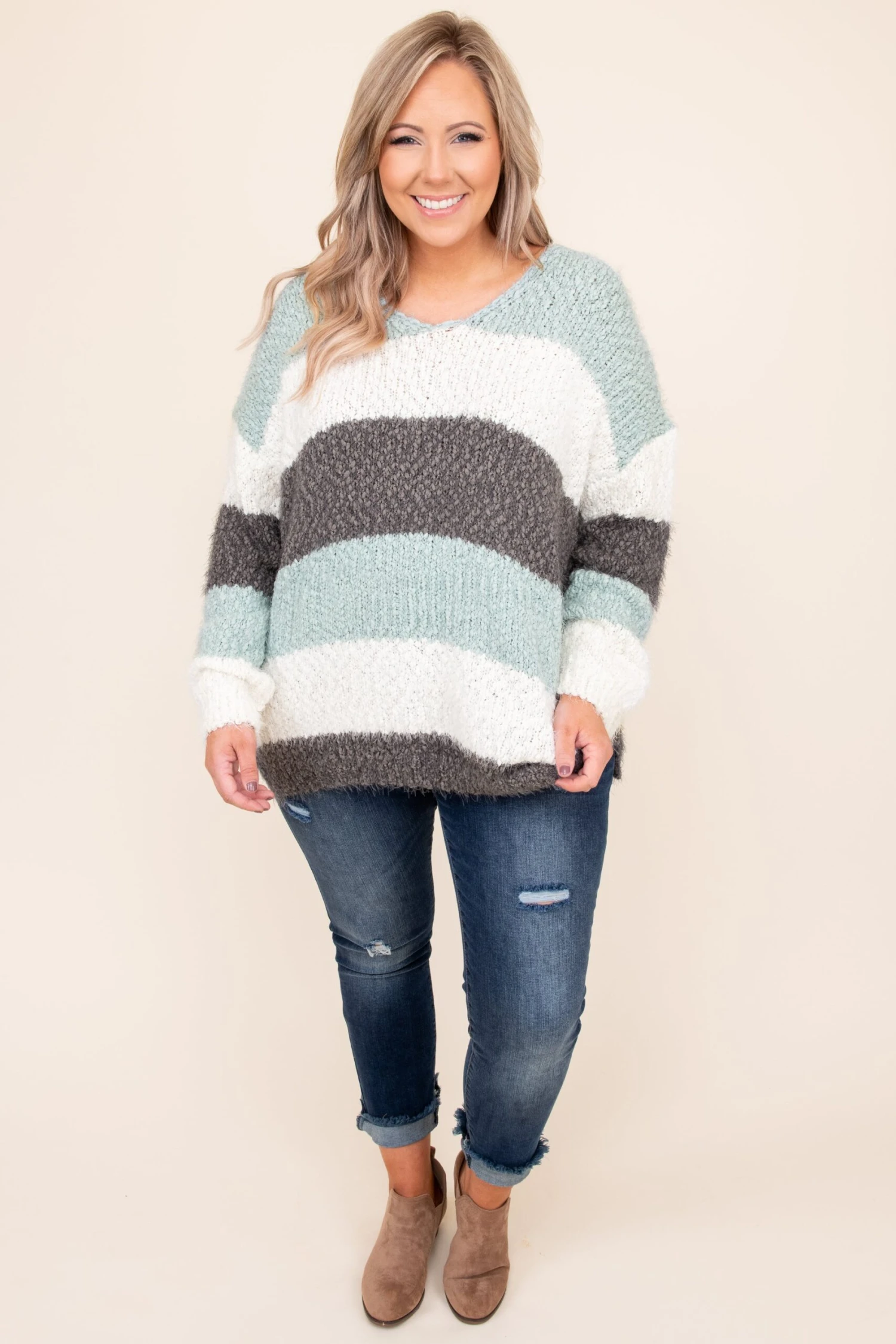 Downtown Classic Sweater, Sage-Multi 4 Downtown Classic Sweater, Sage-Multi - Image 2