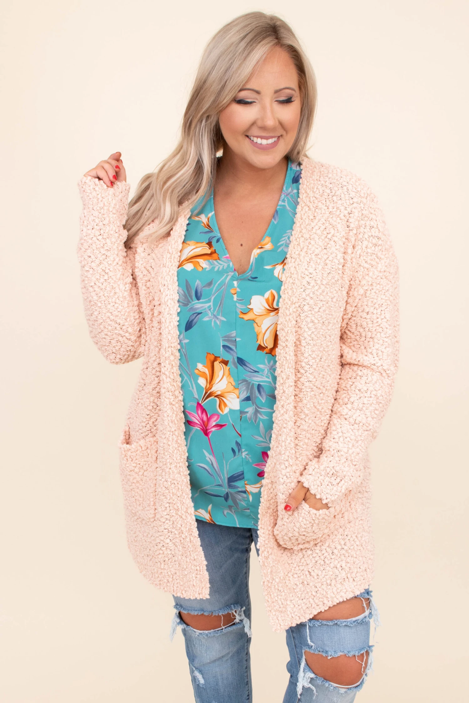 Not Too Late For Love Cardigan, Light Peach 3 Not Too Late For Love Cardigan, Light Peach