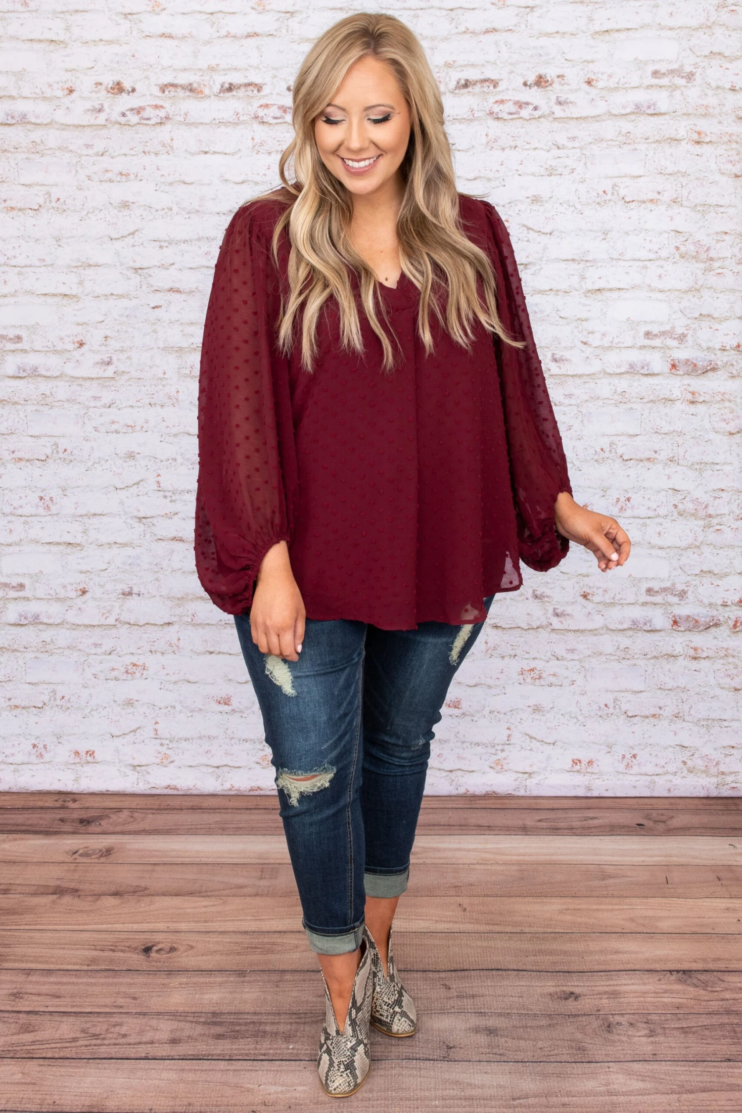 What About Love Blouse, Burgundy 4 What About Love Blouse, Burgundy - Image 2