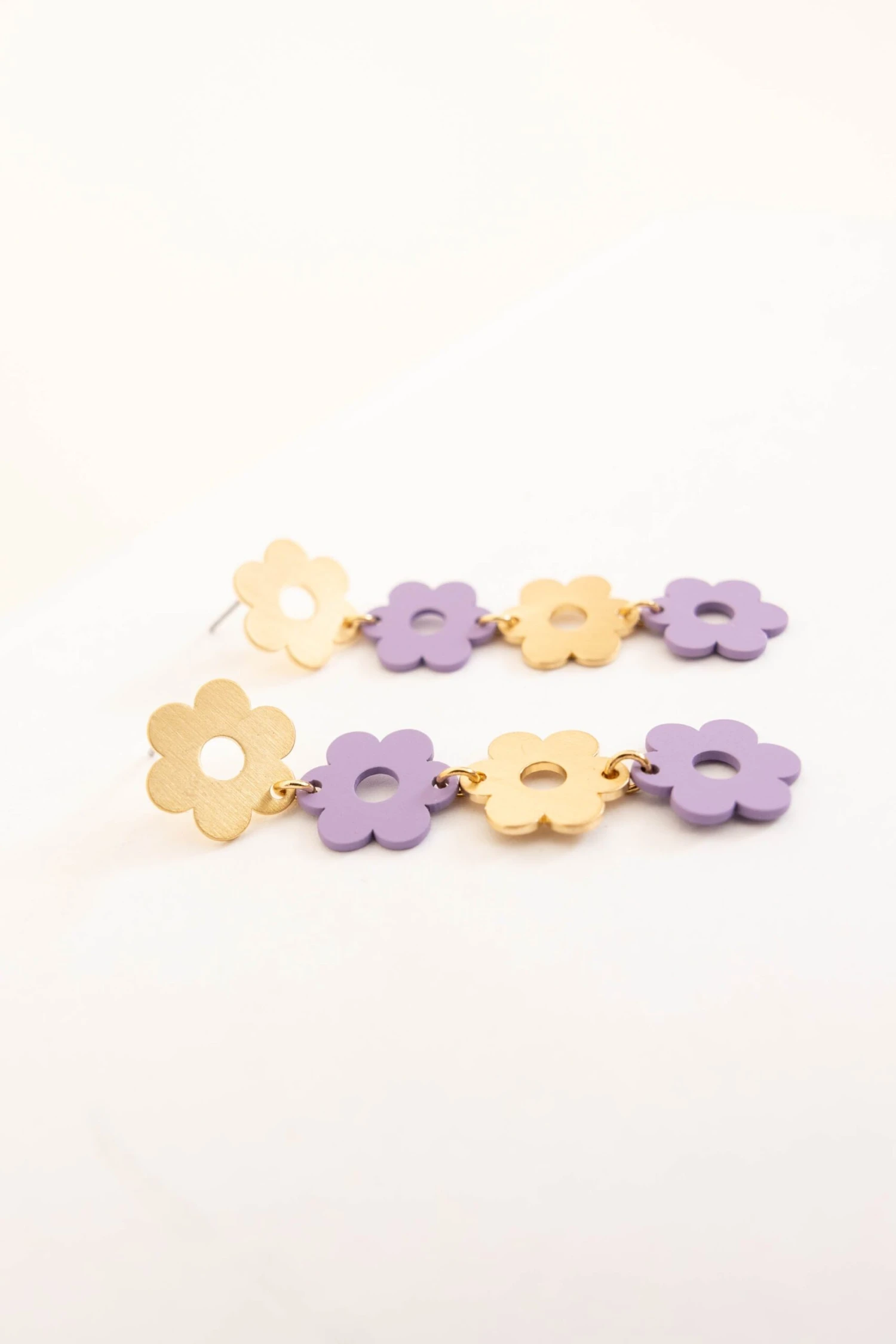 Dangling Flower Earrings, Purple 3 Dangling Flower Earrings, Purple