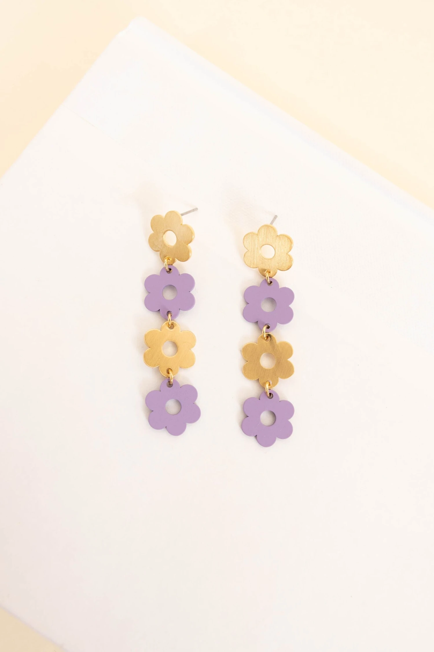 Dangling Flower Earrings, Purple 5 Dangling Flower Earrings, Purple - Image 3