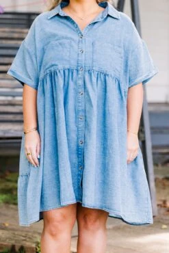 Darling Denim Babydoll Dress, Medium Wash -Chic Soul Store DarlingDenimBabydollDress MediumWash 2