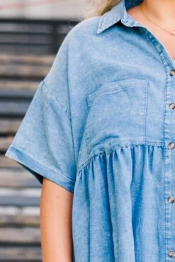 Darling Denim Babydoll Dress, Medium Wash -Chic Soul Store DarlingDenimBabydollDress MediumWash 3