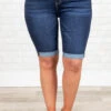 Don't Call Me Angel Jean Shorts, Navy Blue 1 Don't Call Me Angel Jean Shorts, Navy Blue -Chic Soul Store Don tCallMeAngelJeanShorts NavyBlue 0004