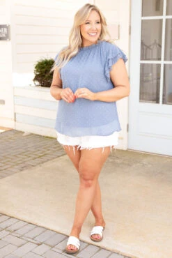 Beach Hangout Shorts, White -Chic Soul Store DotItOffTop VintageBlue 1021