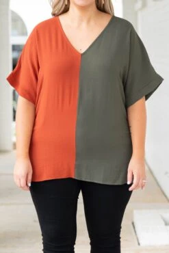 Double Dose Of Color Top, Olive -Chic Soul Store DoubleDoseOfColorTop Olive 2