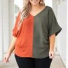 Double Dose Of Color Top, Olive -Chic Soul Store DoubleDoseOfColorTop Olive 4369